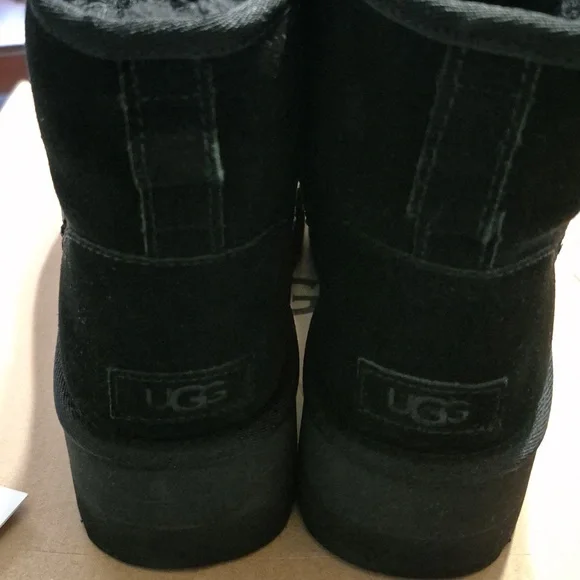 UGG Black Suede Classic Mini Platform Pull-On Boots - Picture 2 of 7